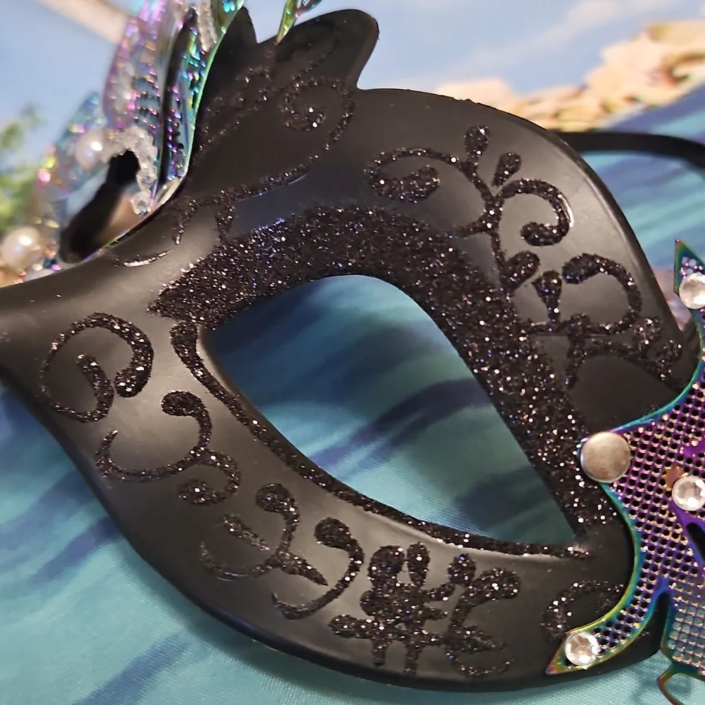 Mask Black Purple Stones Beautiful Piece For Halloween Irradescent Colors